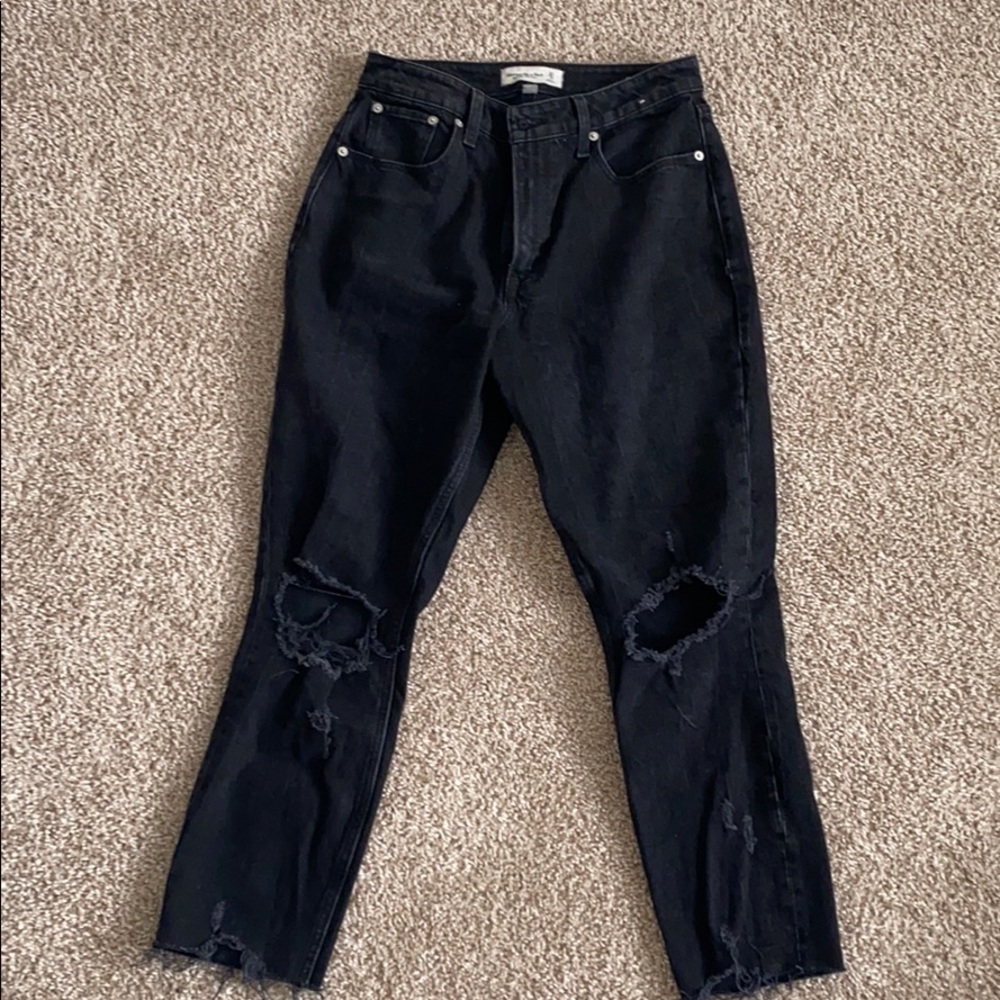 Abercrombie Black Distressed Mom Jeans